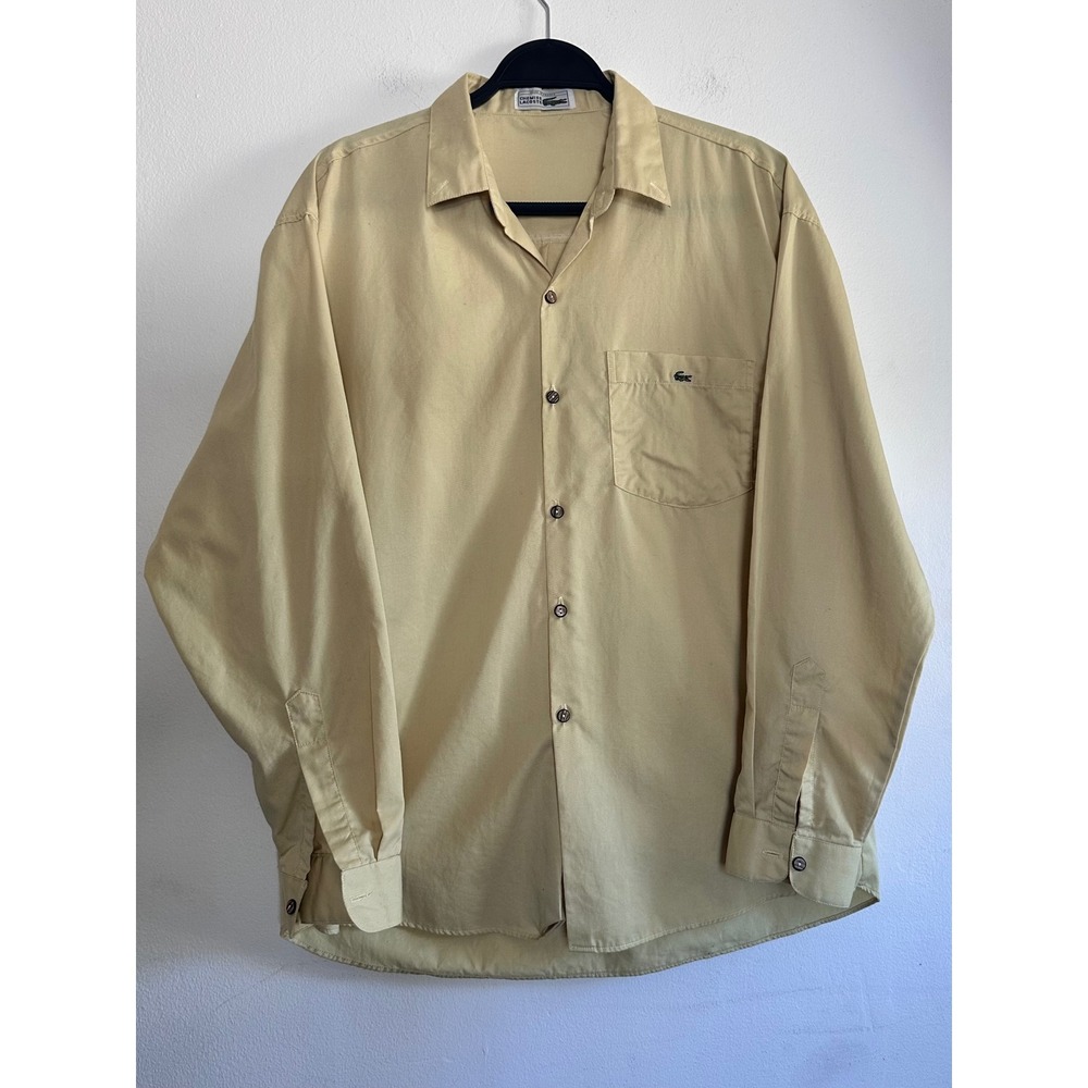 Chemise Lacoste Mens Long Sleeve Button Down Butter Yellow Logo 70's 80's France